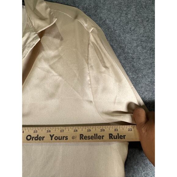 Asos Design Blouse Women Large Gold Short Sleeve Collar Satin Button Front Caree - Picture 4 of 7